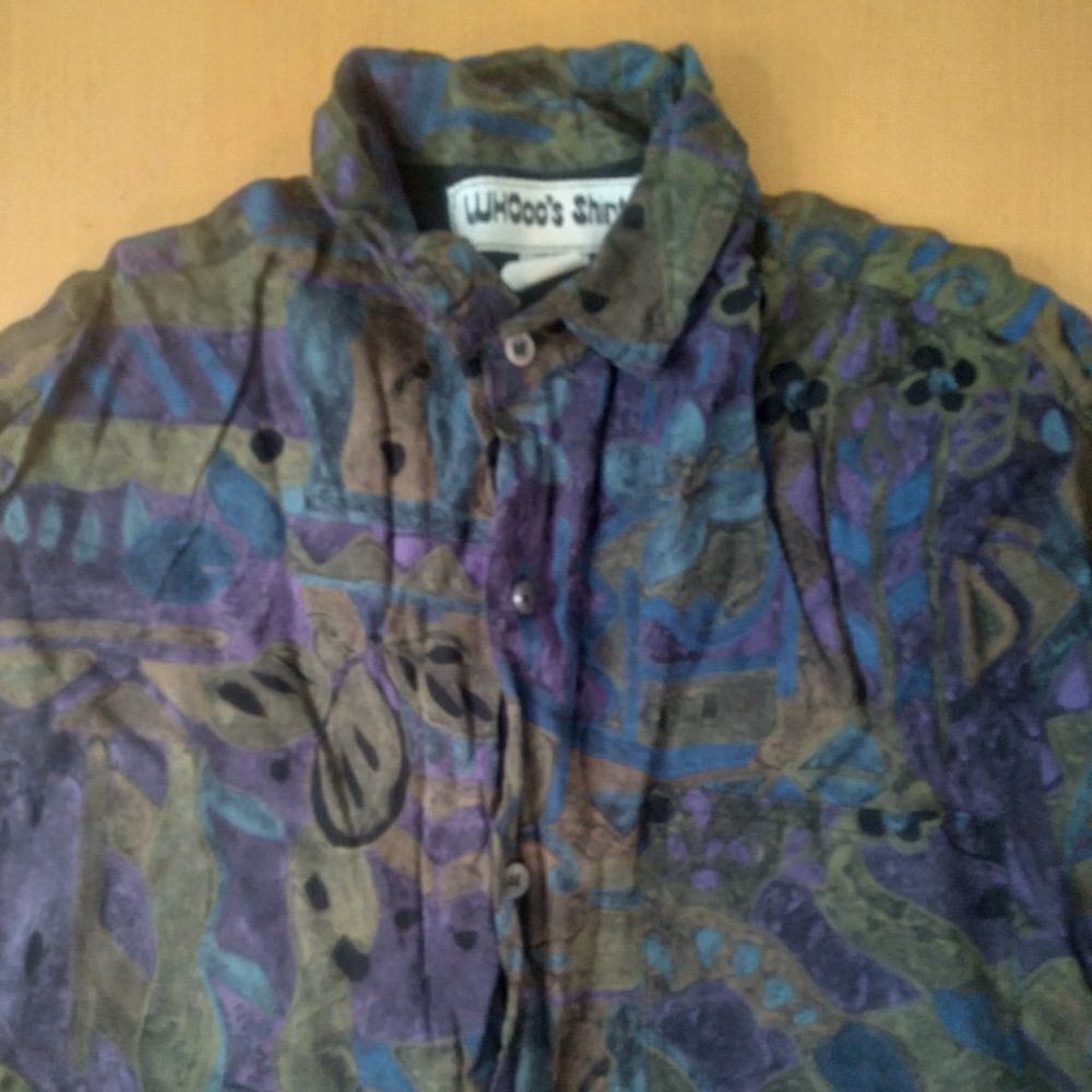 Vintage Whooo's Shirt Abstract Floral Strokes Button Shirt